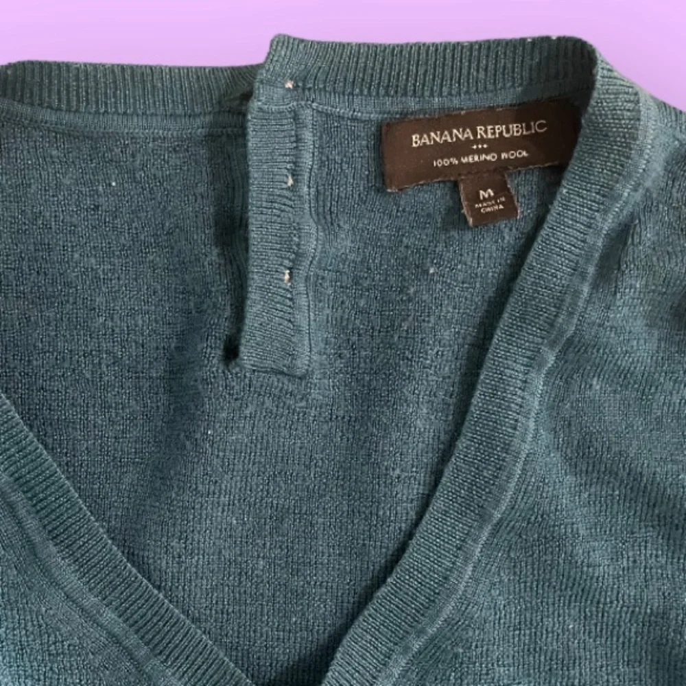 Vintage Banana Republic Deep Teal Marino wool sweater w/ buttons (med) - Picture 7 of 15